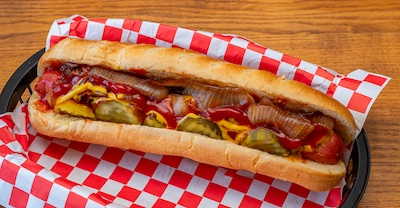 Chicago Dog with Pickles and Grilled Onions