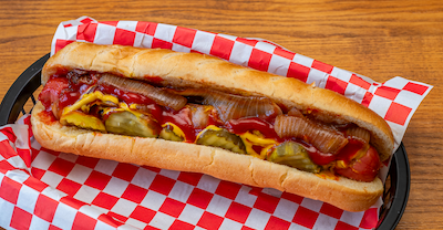 Chicago Dog with Pickles and Grilled Onions
